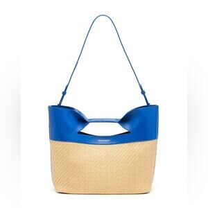 Alexander McQueen the bow small blue and straw tote bag